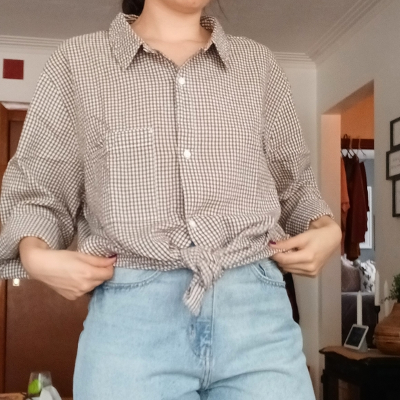 ⛔SOLD⛔🆕️NWT H&M Seersucker Shirt in 'Brown/White Checked', XL - Picture 12 of 12